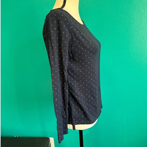 Liz Claiborne Navy Blue Polka Dot Basic Long Sleeve Tee Women's Small - Picture 6 of 8